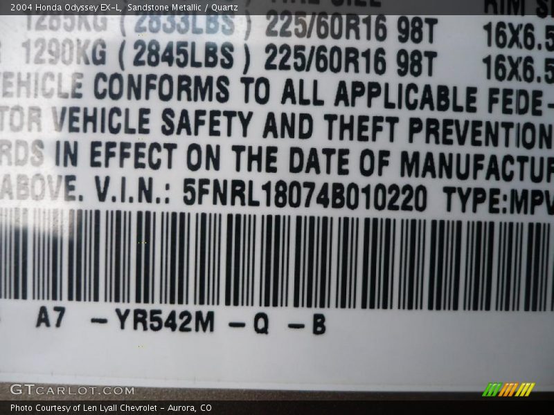 Sandstone Metallic / Quartz 2004 Honda Odyssey EX-L