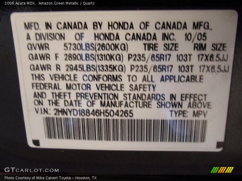 Amazon Green Metallic / Quartz 2006 Acura MDX
