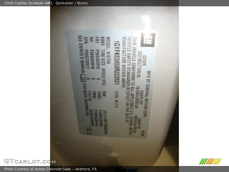 Quicksilver / Ebony 2008 Cadillac Escalade AWD