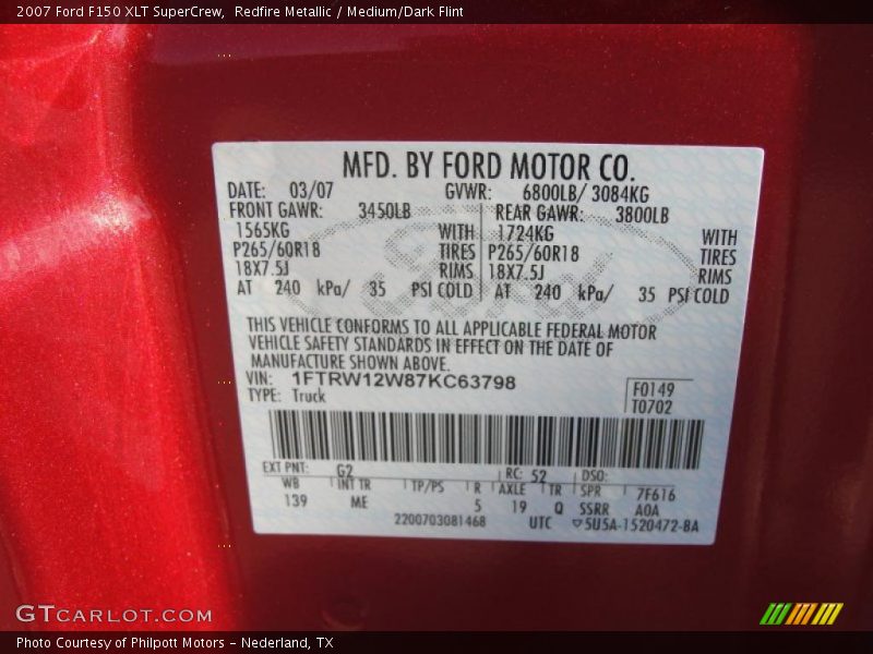 Redfire Metallic / Medium/Dark Flint 2007 Ford F150 XLT SuperCrew