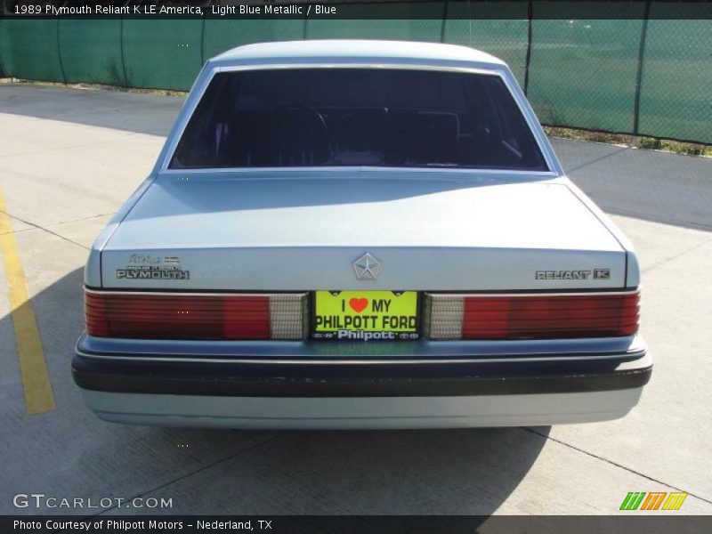 Light Blue Metallic / Blue 1989 Plymouth Reliant K LE America
