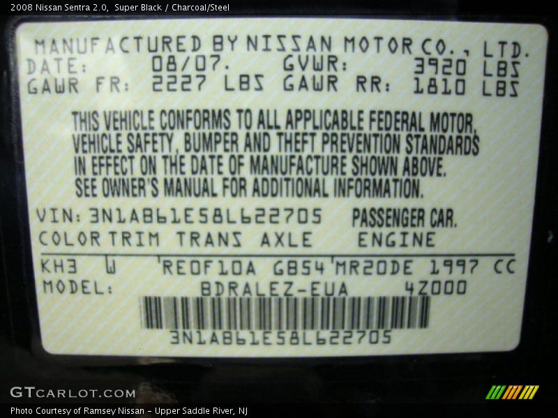 Super Black / Charcoal/Steel 2008 Nissan Sentra 2.0