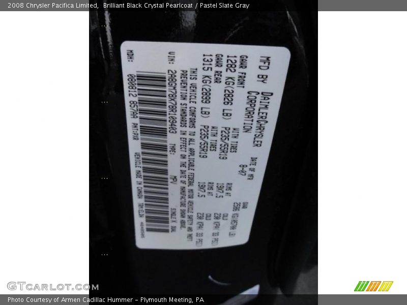 2008 Pacifica Limited Brilliant Black Crystal Pearlcoat Color Code PXR