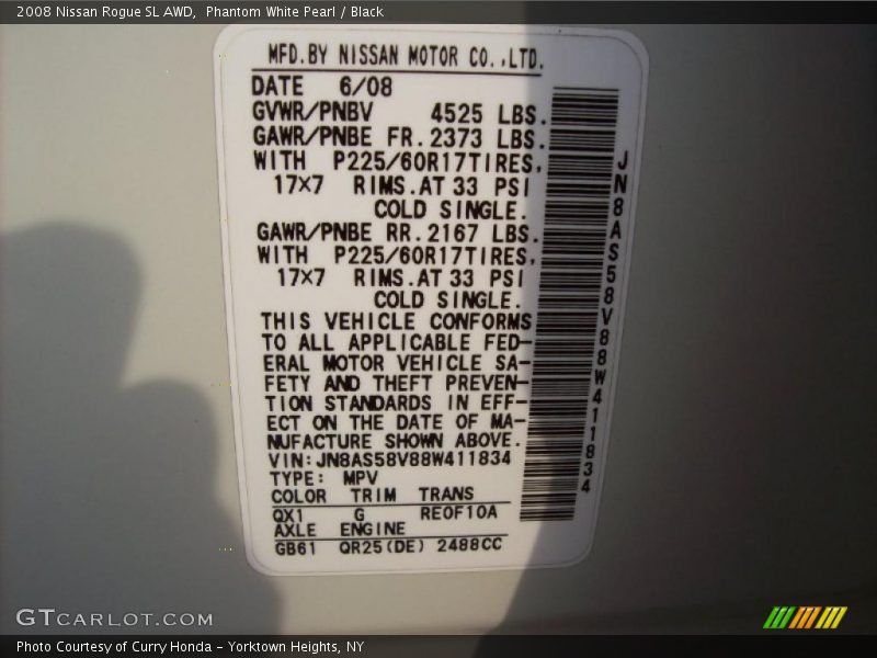 Phantom White Pearl / Black 2008 Nissan Rogue SL AWD