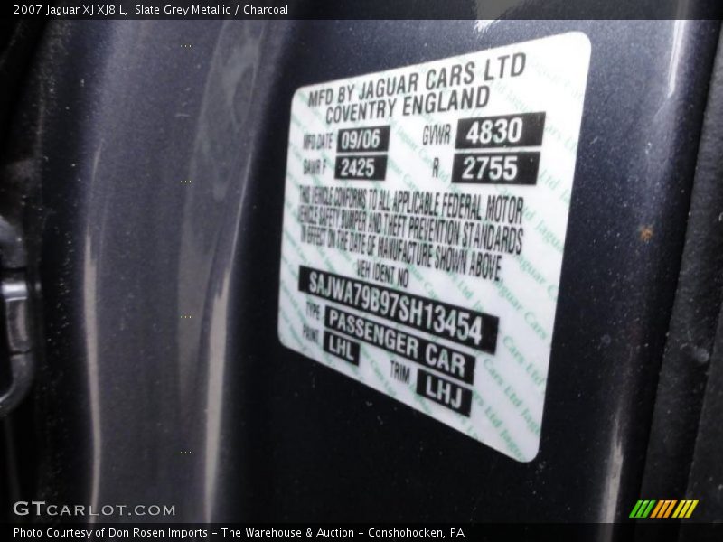 2007 XJ XJ8 L Slate Grey Metallic Color Code LHL