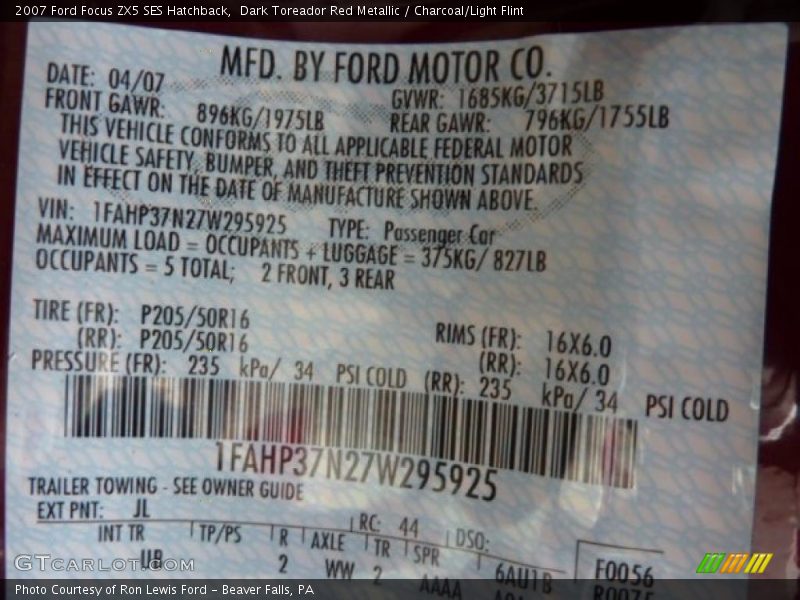 Dark Toreador Red Metallic / Charcoal/Light Flint 2007 Ford Focus ZX5 SES Hatchback