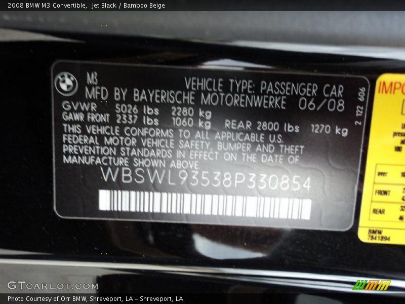 Jet Black / Bamboo Beige 2008 BMW M3 Convertible