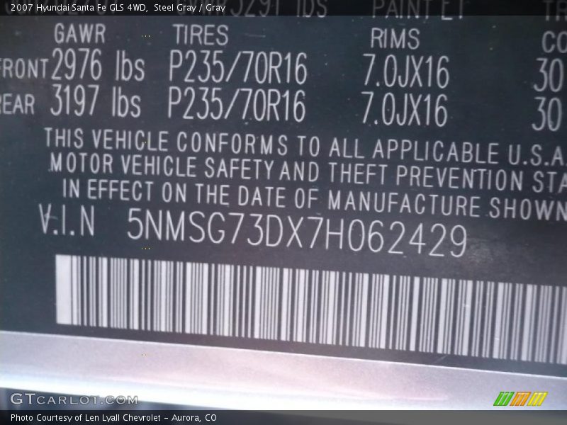 Steel Gray / Gray 2007 Hyundai Santa Fe GLS 4WD