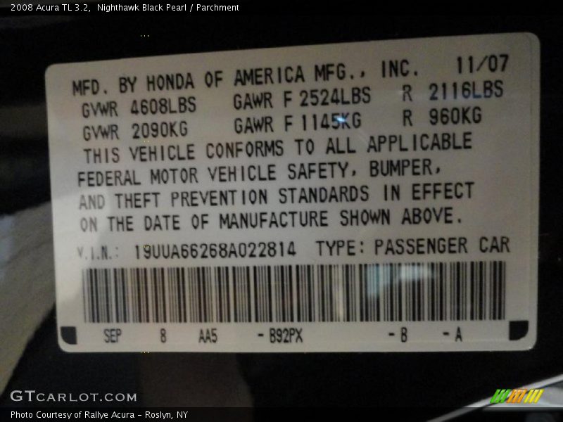 Nighthawk Black Pearl / Parchment 2008 Acura TL 3.2