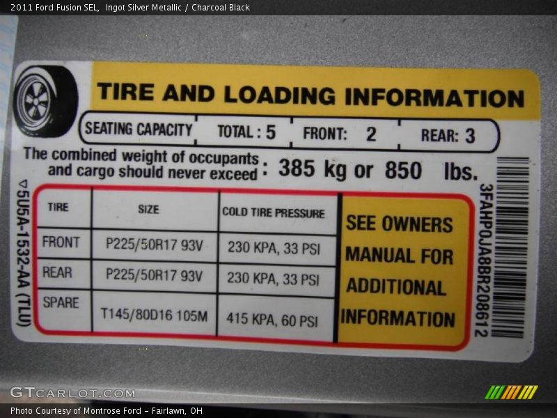 Ingot Silver Metallic / Charcoal Black 2011 Ford Fusion SEL