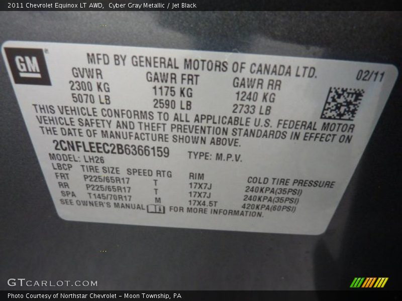 Cyber Gray Metallic / Jet Black 2011 Chevrolet Equinox LT AWD
