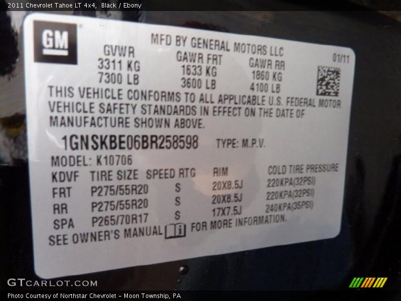 Black / Ebony 2011 Chevrolet Tahoe LT 4x4