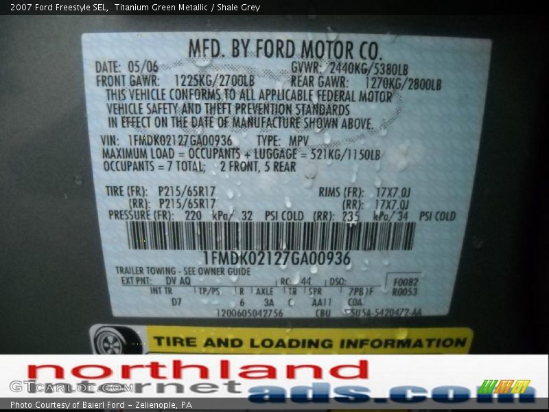 Titanium Green Metallic / Shale Grey 2007 Ford Freestyle SEL