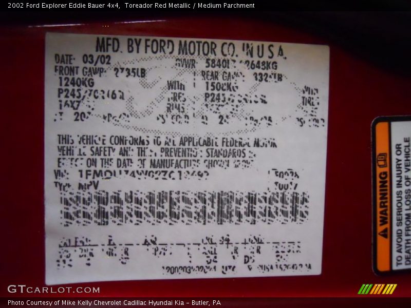 Toreador Red Metallic / Medium Parchment 2002 Ford Explorer Eddie Bauer 4x4