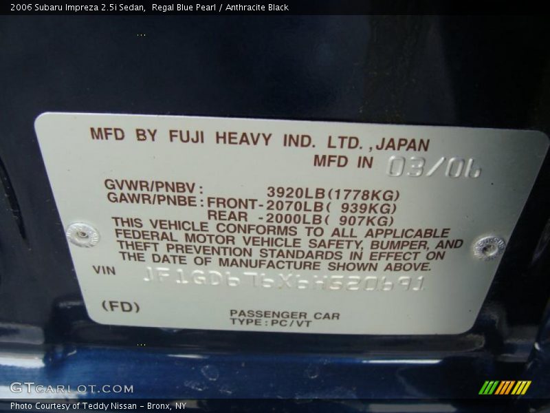 Regal Blue Pearl / Anthracite Black 2006 Subaru Impreza 2.5i Sedan