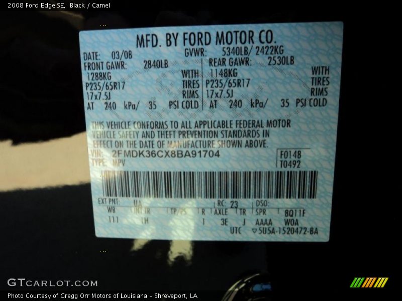 Black / Camel 2008 Ford Edge SE