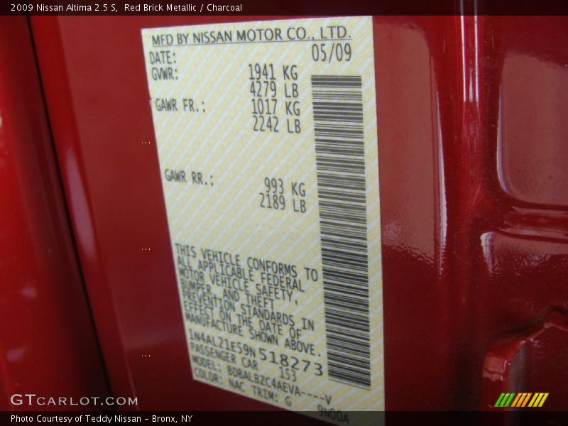 Red Brick Metallic / Charcoal 2009 Nissan Altima 2.5 S