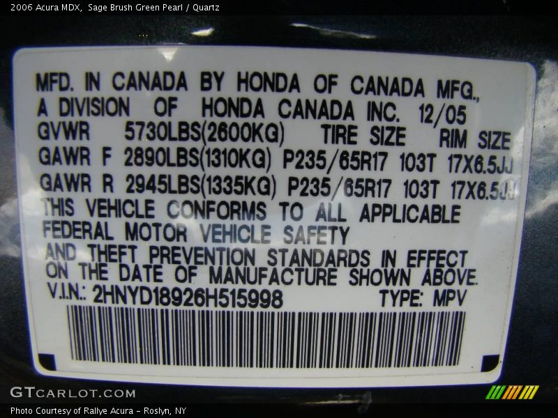 Sage Brush Green Pearl / Quartz 2006 Acura MDX