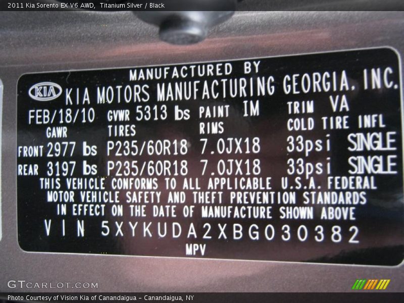 2011 Sorento EX V6 AWD Titanium Silver Color Code IM