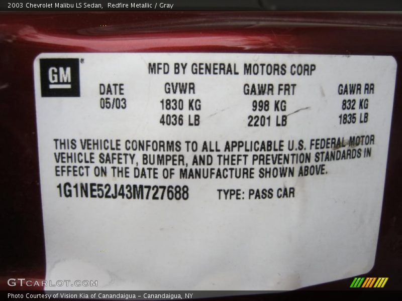 Redfire Metallic / Gray 2003 Chevrolet Malibu LS Sedan