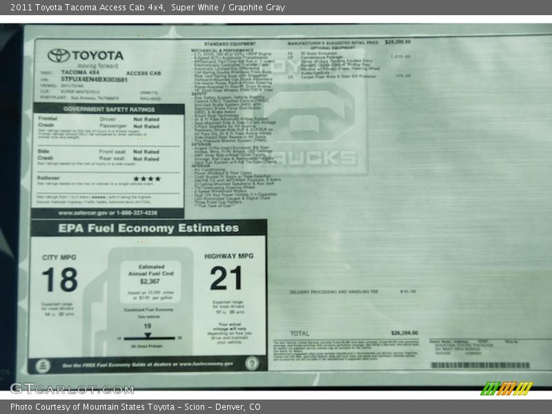 Super White / Graphite Gray 2011 Toyota Tacoma Access Cab 4x4