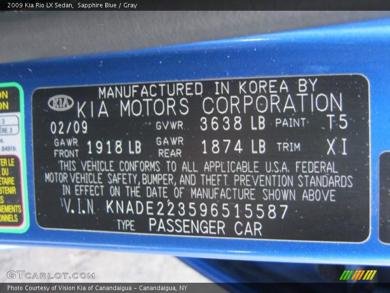 2009 Rio LX Sedan Sapphire Blue Color Code T5