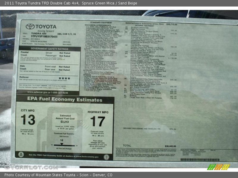  2011 Tundra TRD Double Cab 4x4 Window Sticker