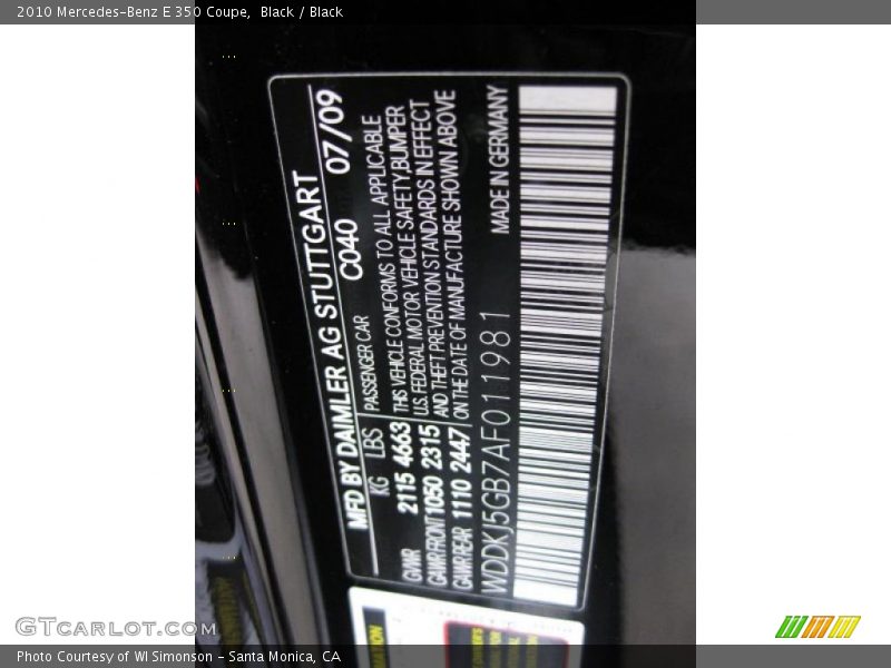 Black / Black 2010 Mercedes-Benz E 350 Coupe