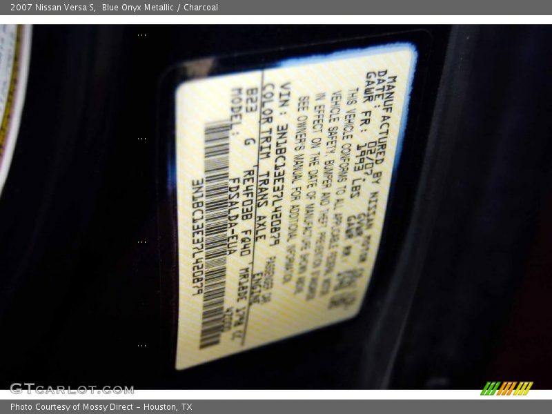 Blue Onyx Metallic / Charcoal 2007 Nissan Versa S
