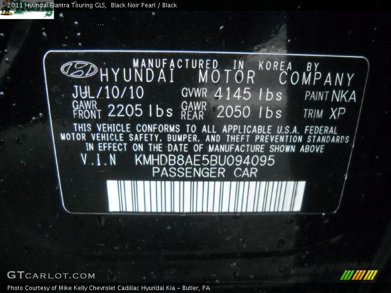 Black Noir Pearl / Black 2011 Hyundai Elantra Touring GLS