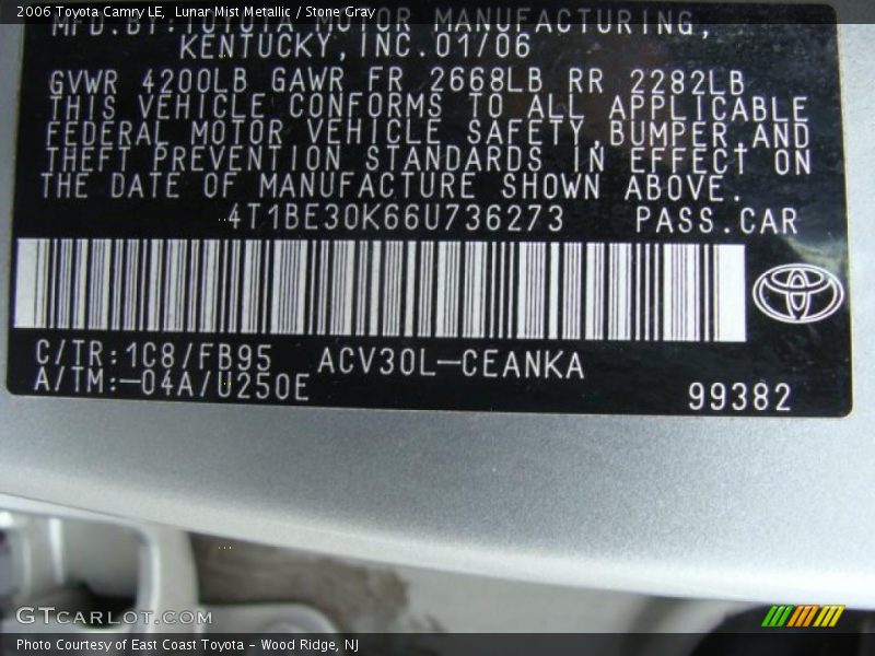 Lunar Mist Metallic / Stone Gray 2006 Toyota Camry LE