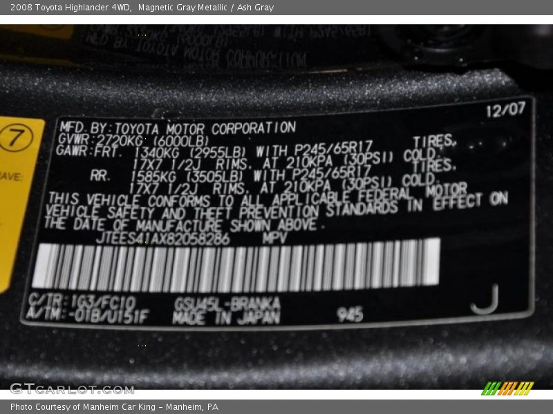 Magnetic Gray Metallic / Ash Gray 2008 Toyota Highlander 4WD