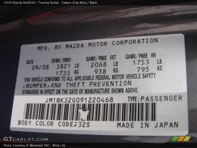 Galaxy Gray Mica / Black 2009 Mazda MAZDA3 i Touring Sedan