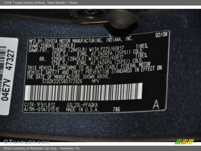 Slate Metallic / Stone 2008 Toyota Sienna Limited