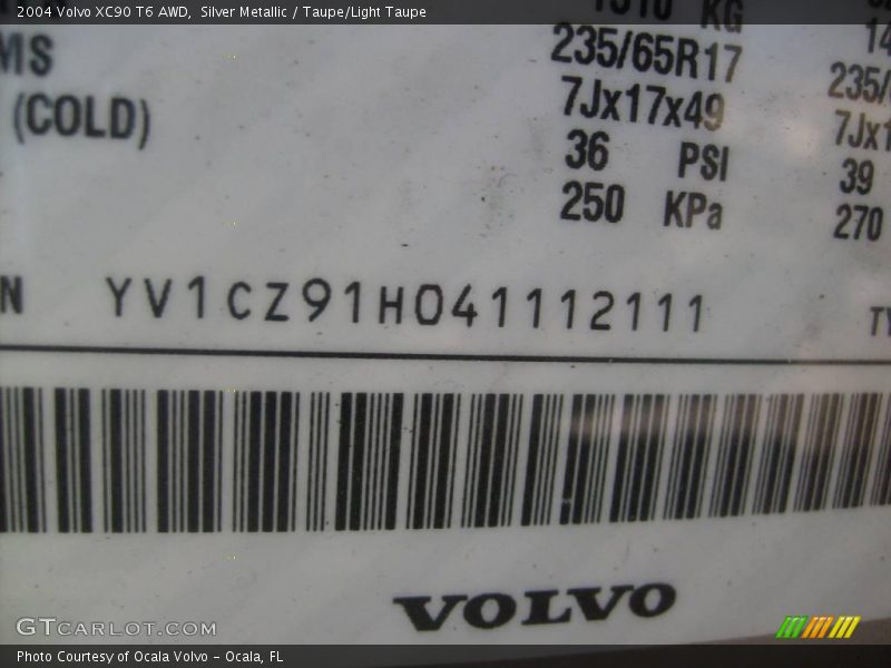 Silver Metallic / Taupe/Light Taupe 2004 Volvo XC90 T6 AWD