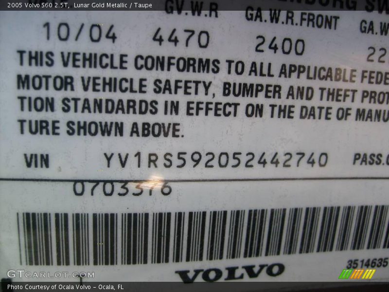 Lunar Gold Metallic / Taupe 2005 Volvo S60 2.5T