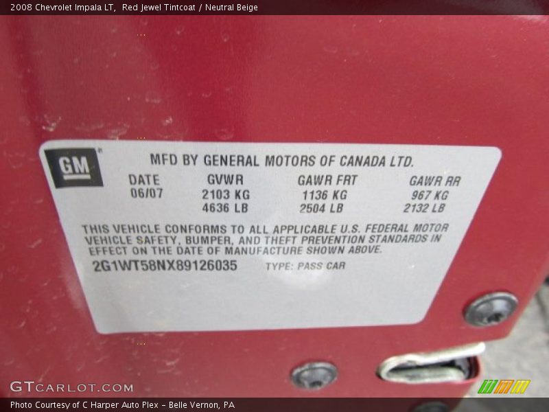 Red Jewel Tintcoat / Neutral Beige 2008 Chevrolet Impala LT