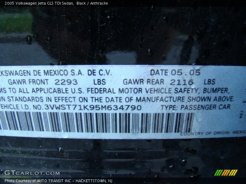Black / Anthracite 2005 Volkswagen Jetta GLS TDI Sedan