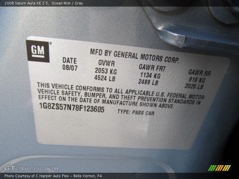 Ocean Mist / Gray 2008 Saturn Aura XE 3.5