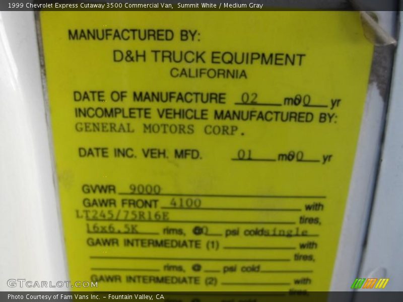 Summit White / Medium Gray 1999 Chevrolet Express Cutaway 3500 Commercial Van