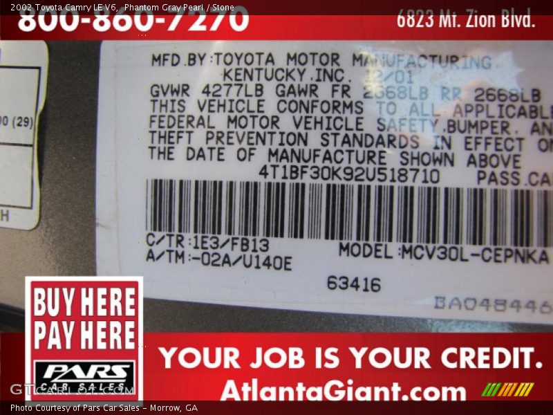 Phantom Gray Pearl / Stone 2002 Toyota Camry LE V6