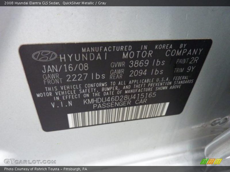 QuickSilver Metallic / Gray 2008 Hyundai Elantra GLS Sedan