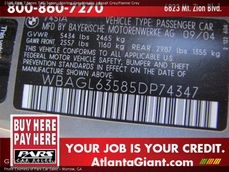 Sterling Grey Metallic / Basalt Grey/Flannel Grey 2005 BMW 7 Series 745i Sedan