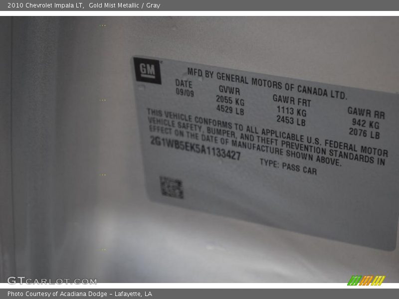 Gold Mist Metallic / Gray 2010 Chevrolet Impala LT