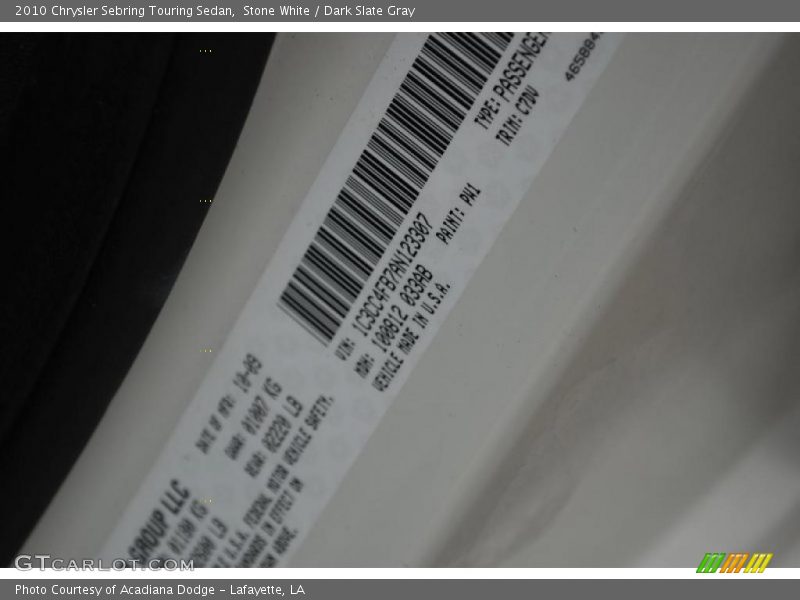 Stone White / Dark Slate Gray 2010 Chrysler Sebring Touring Sedan