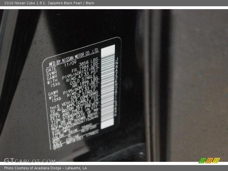 Sapphire Black Pearl / Black 2010 Nissan Cube 1.8 S