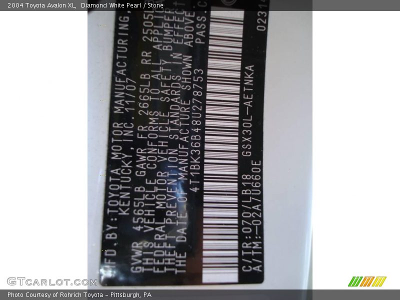 Diamond White Pearl / Stone 2004 Toyota Avalon XL