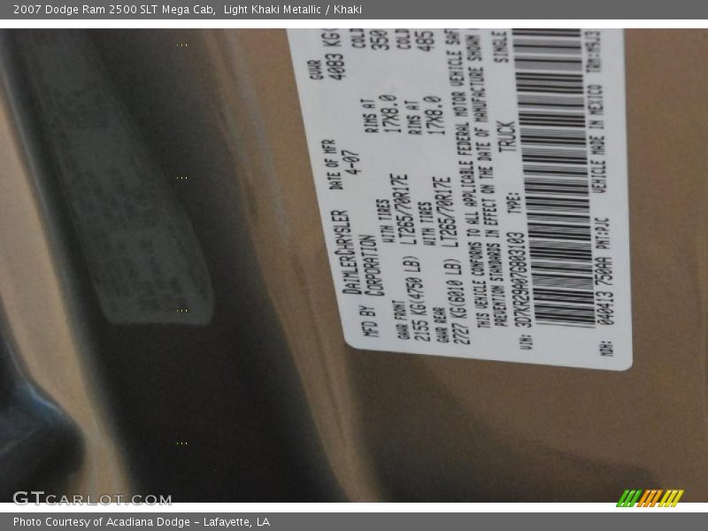 Light Khaki Metallic / Khaki 2007 Dodge Ram 2500 SLT Mega Cab