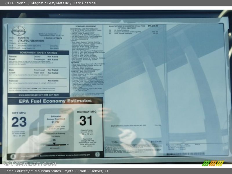  2011 tC  Window Sticker