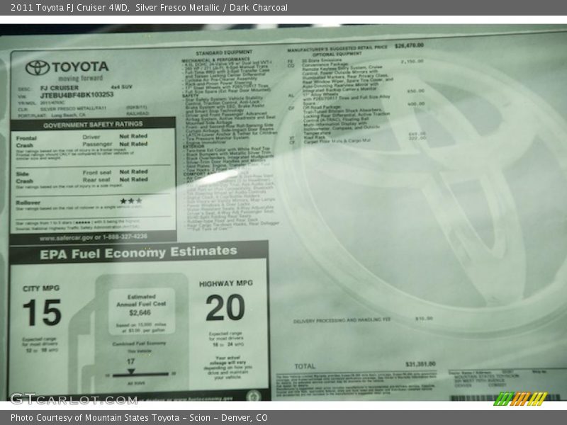  2011 FJ Cruiser 4WD Window Sticker